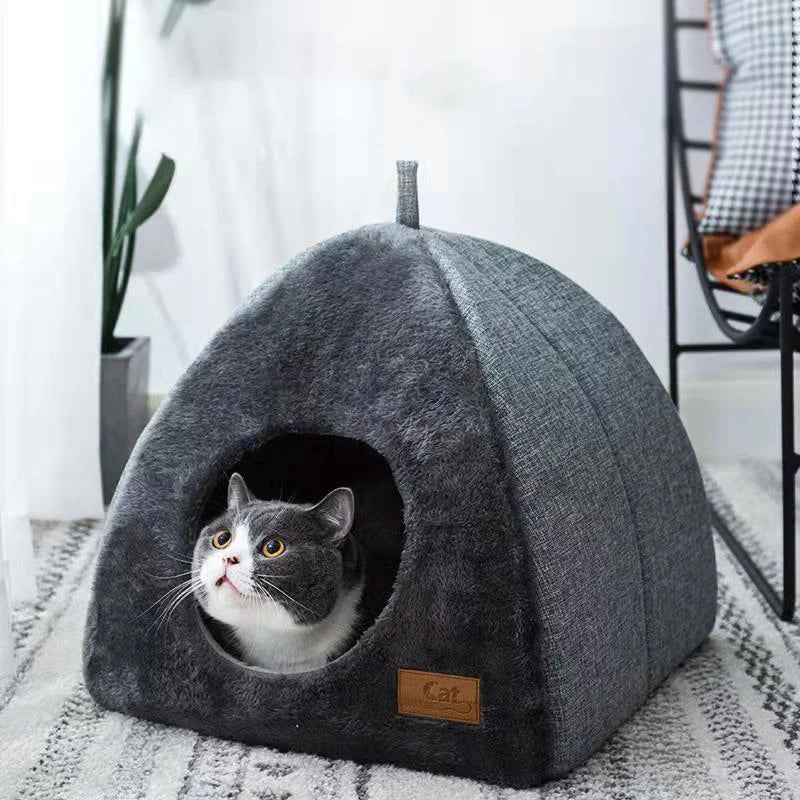 Cat Bed Warm Thicken Pet House Half Closed Soft Comfort Kitten And Puppy Nest