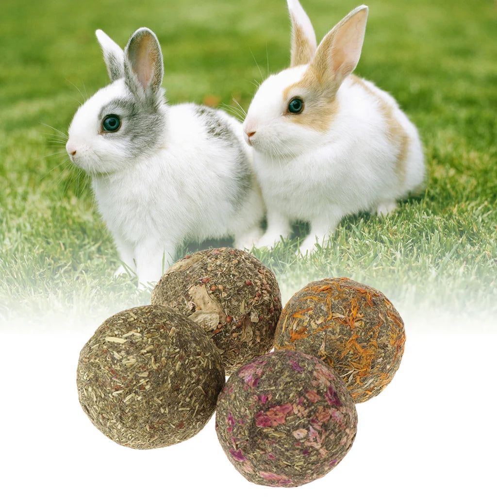 2pcs Bunny Chew Toys for Teeth Natural Timothy Grass Small Animal Balls Toys Molar Grass Cake for Rabbit Squirrel Hamster pet