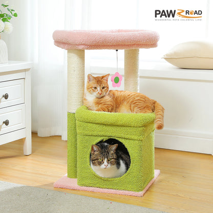 Small Cat Tree Condo with Hanging Ball Tower and Sisal Scratching Post