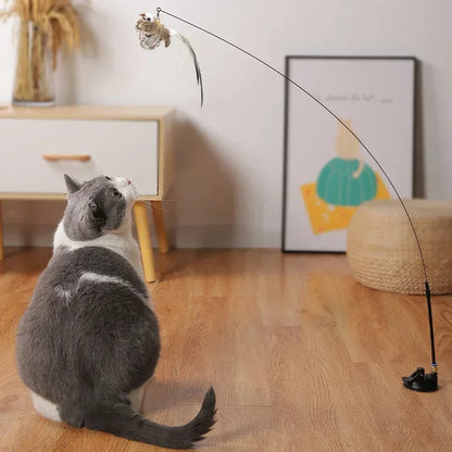 Simulation Bird interactive Cat Toy Funny Feather Bird with Bell Cat Stick Toy for Kitten Playing Teaser Wand