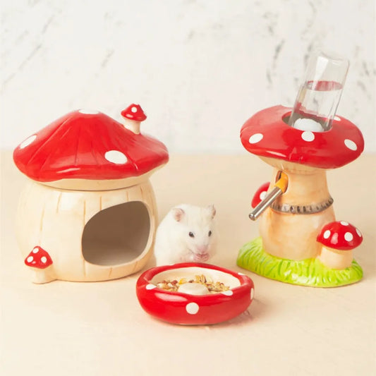 Cute Mushroom House Pet Items Hamster Cage Small Pet Bowl For Rabbit Ferret Chinchilla Pet Products Pet Water Fountain