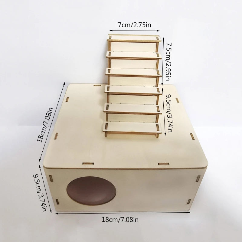 Dawf Hamster Wooden House Detachable Roof Climbing Ladder for Sugar Glider