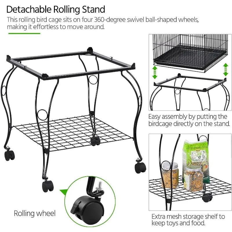 59-Inch Rolling Standing Medium Dome Open Top Bird Cage