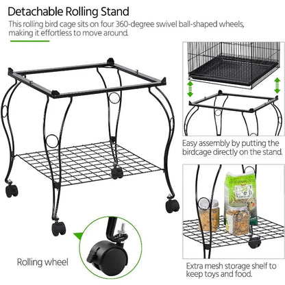 59-Inch Rolling Standing Medium Dome Open Top Bird Cage