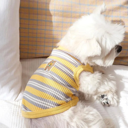 Dog Vest Puppy Clothes Summer Cotton Bear Print T-Shirt Striped Dog Shirt