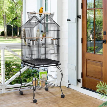 57-Inch Rolling Open Top Roof Bird Cage