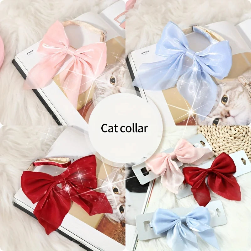 Ribbon Cat Bowtie Collar, Adjustable Cat Necklace Pet Birthday Party Accessories For Cats Kittens