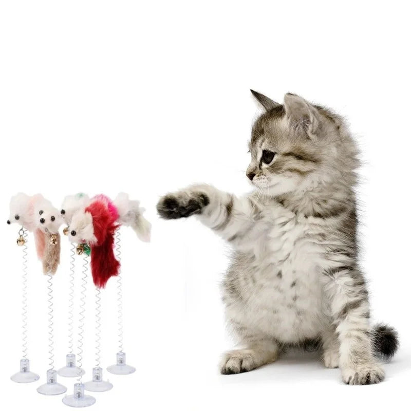 Cartoon Pet Cat Toy Stick Feather Rod Mouse Toy with Mini Bell Cat Catcher Teaser Interactive Cat Toy