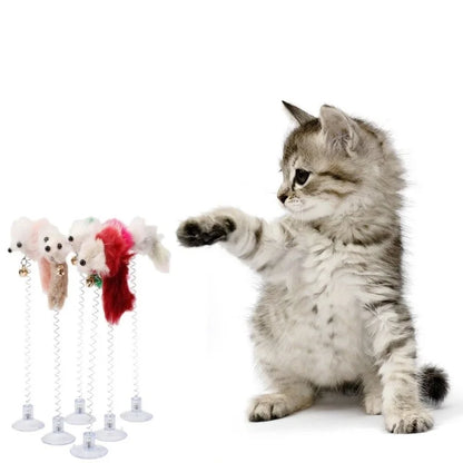 Cartoon Pet Cat Toy Stick Feather Rod Mouse Toy with Mini Bell Cat Catcher Teaser Interactive Cat Toy