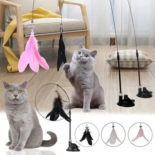 Simulation Feather Interactive Cat Toy Satin Ribbon Bell