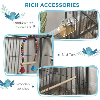 Metal Bird Cage with Stand for Parrots, Lovebirds, Finches, Large Bird Cage with Swing