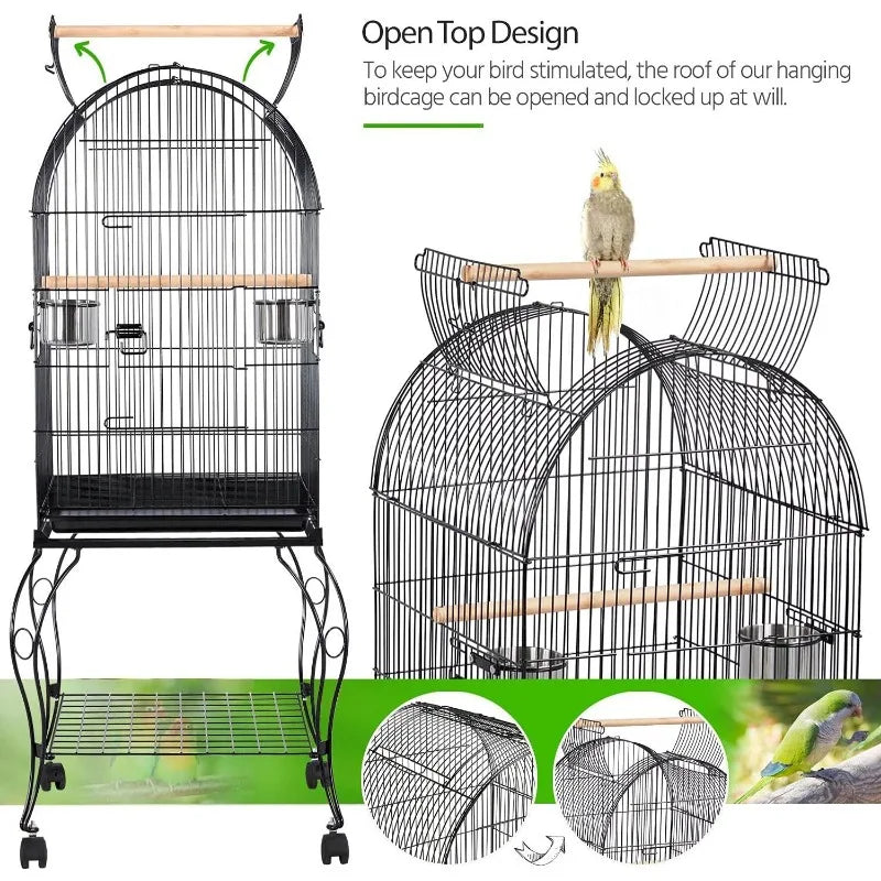 59-Inch Rolling Standing Medium Dome Open Top Bird Cage