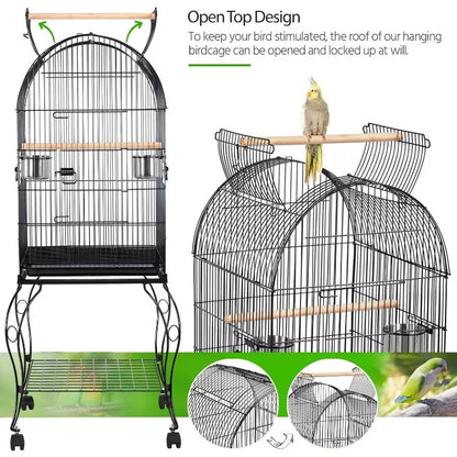 59-Inch Rolling Standing Medium Dome Open Top Bird Cage