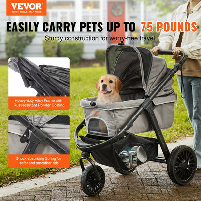 VEVOR Pet Stroller Carrier Dog/Cat Strollers Lightweight Travel Rotate with Brakes Pet Pad Cup Holder