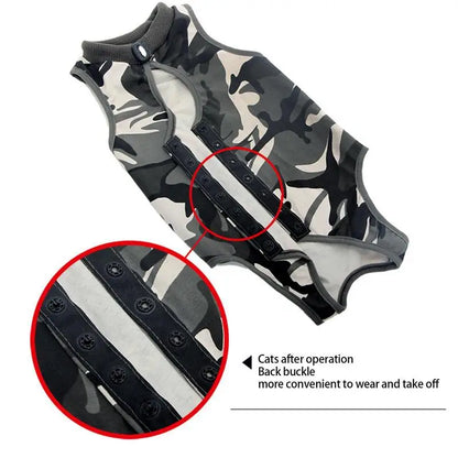 Cat Recovery Suit for Female Cats - Camouflage Design, E-Collar Alternative