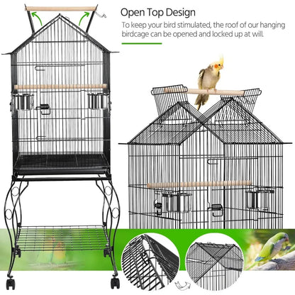 57-Inch Rolling Open Top Roof Bird Cage