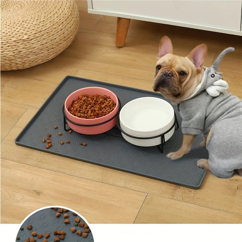 Dog Cat Bowl Food Mat with High Lips Silicone Non-Stick Waterproof Pet Food Feeding Pad Puppy Feeder Tray Water Cushion Placemat