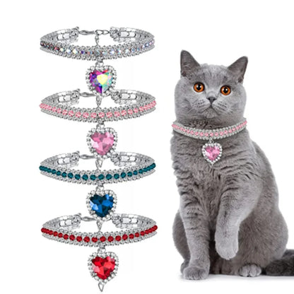 Cat Rhinestone Diamante Collar Necklace for Kitten Cute Bling Pet Accessories for Cat Puppy Doggy Crystal Pendant Diamond Collar