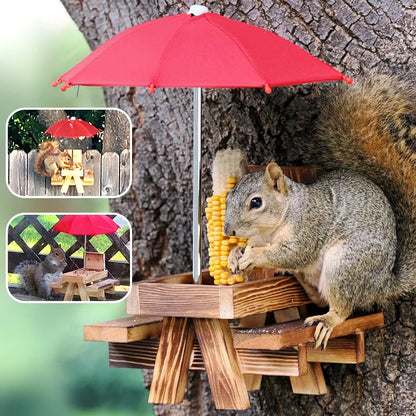 2024 Wooden Squirrel Feeder With Red Umbrella, Bird Squirrel Picnic Table