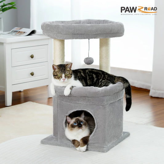 Small Cat Tree Condo with Hanging Ball Tower and Sisal Scratching Post