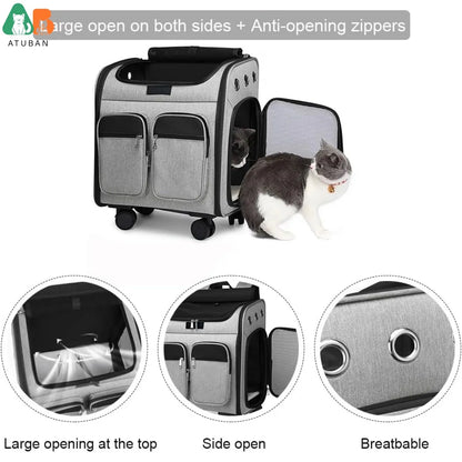 ATUBAN Wheeled Pet Carrier Backpack Pet Stroller, Travel Carrier, Car Seat for Small Dogs Cats and Puppies