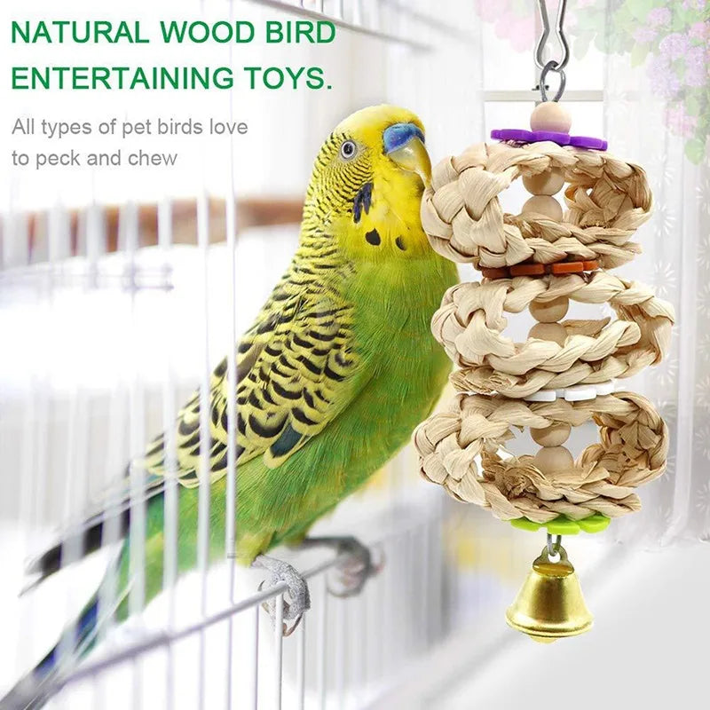 8PCS Set Combination Parrot Bird Toys Wood Articles