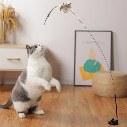 Simulation Bird interactive Cat Toy Funny Feather Bird with Bell Cat Stick Toy for Kitten Playing Teaser Wand