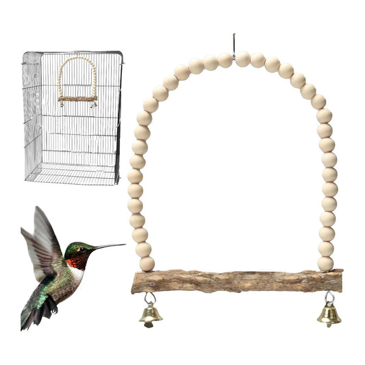 Bird Perch Wooden Stand With Bell and Durable Bracket