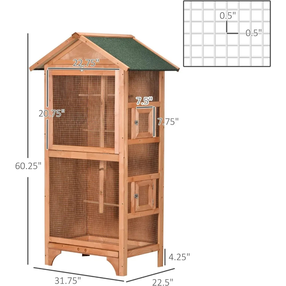 PawHut 60" Wooden Outdoor Bird Cage for Finches, Parakeet, Large