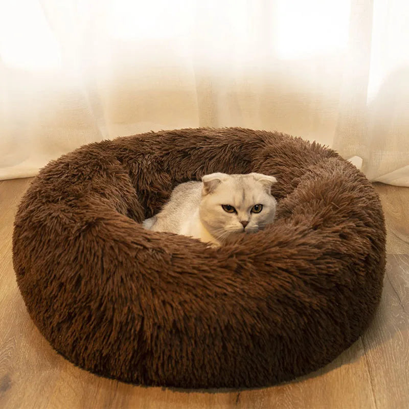 Round Plush Dog Bed Kennel Cat Cushion Washable Soft Small Medium Big Pet