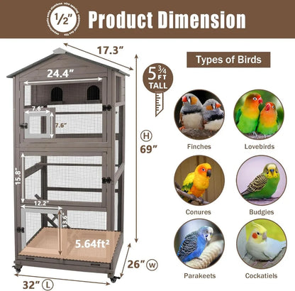 Flight Bird Cage Outdoor Large Wooden Bird Aviary Parrot Cage