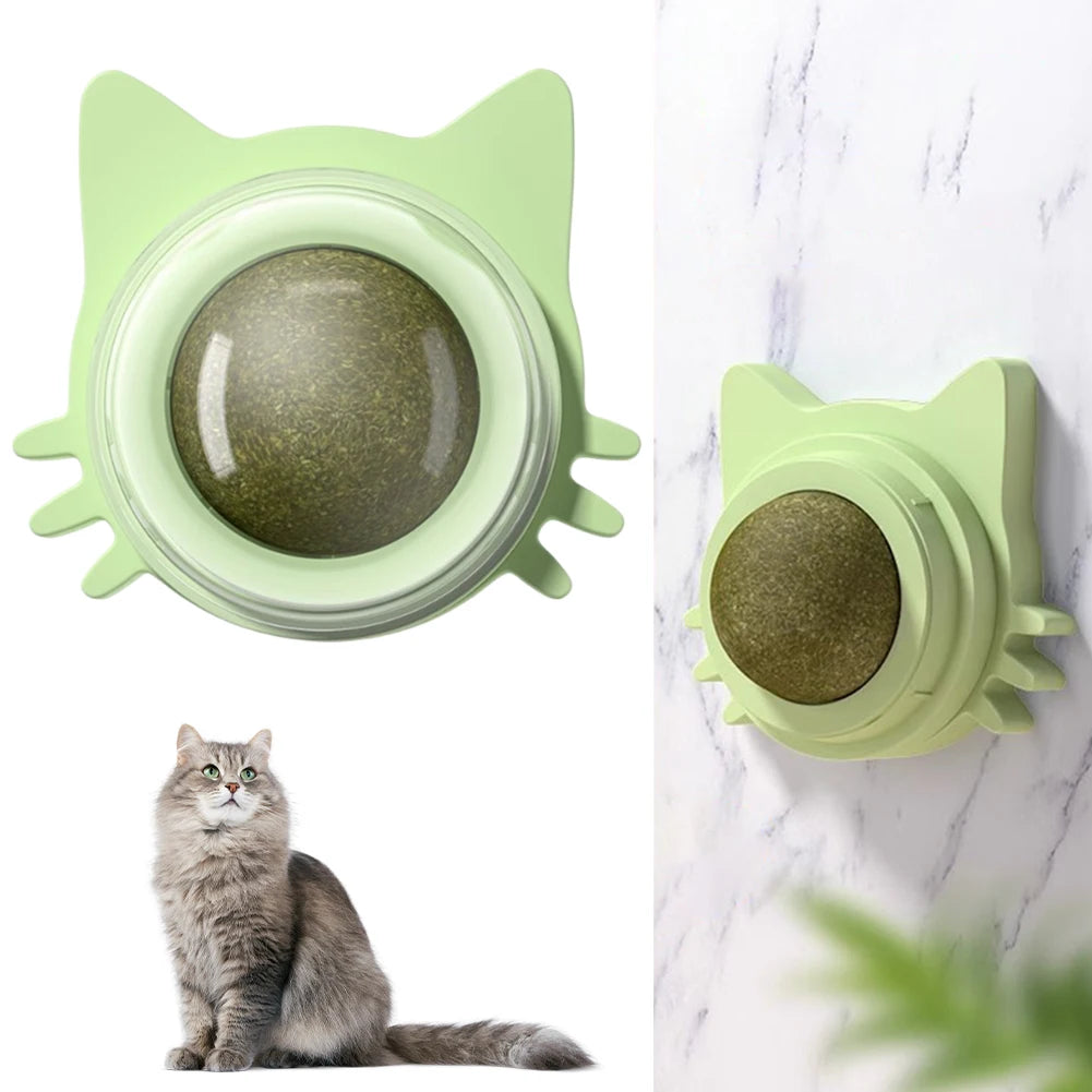 Catnip Wall Toys Rotatable Catnip Lickable Ball Teeth Cleaning Cat Bite Toy Cat Accessories