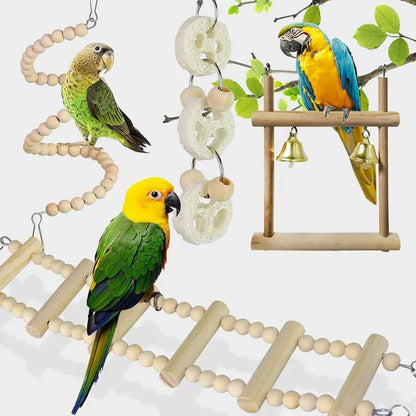 8PCS Set Combination Parrot Bird Toys Wood Articles