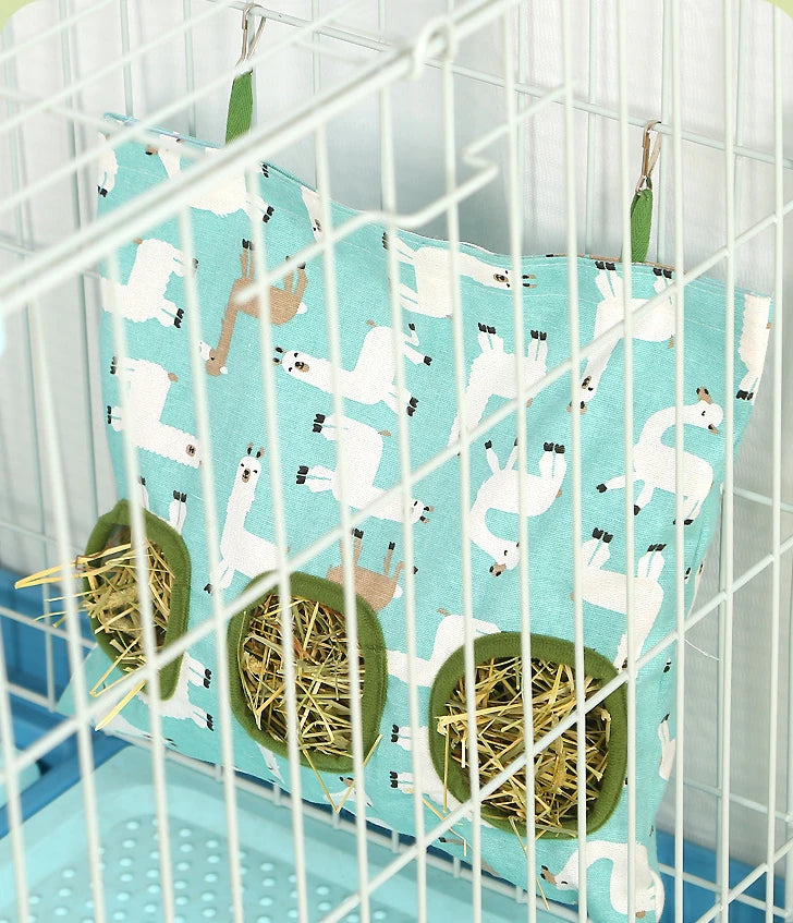 Hay Bag Hanging Pouch Feeder Holder Feeding Dispenser Container for Rabbit Guinea Pig Small Animals Pet Bunny Cage Accessories