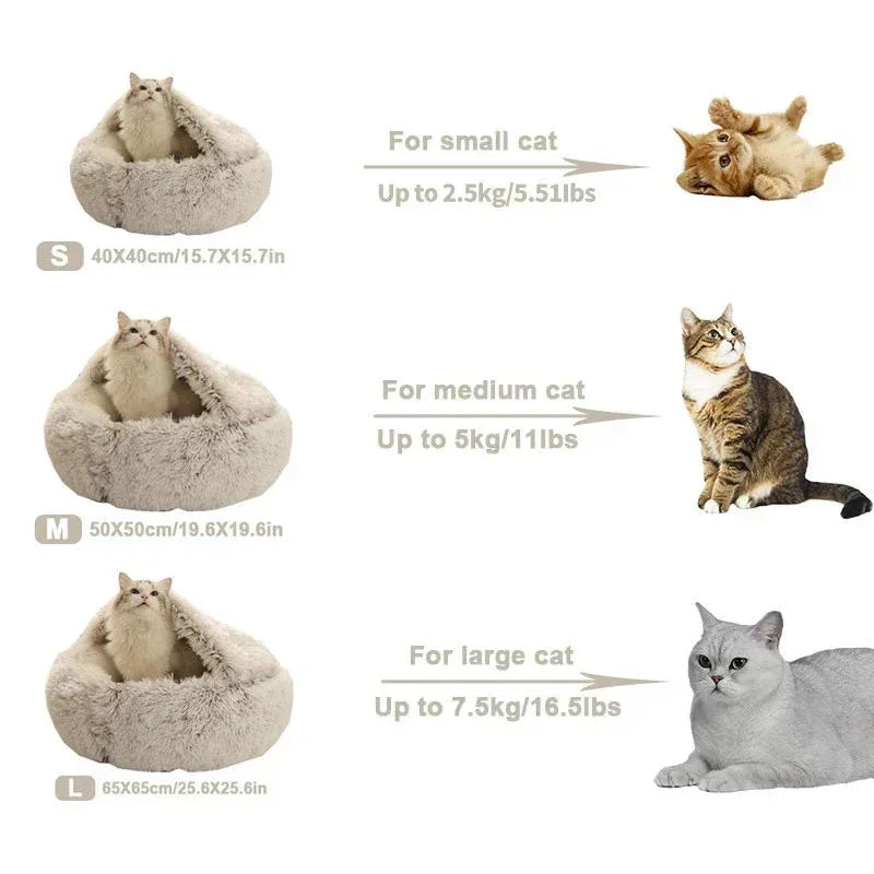 Cozy Winter Cat Bed - Plush Round Cushion for Cats and Small Dogs