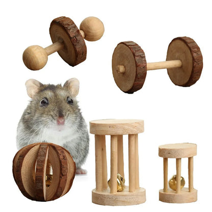 2Pcs Hamster Chewing Toy Natural Wooden Bell Play Toy for Rabbit Rat Guinea Pig Squirrel Pet Molar Teeth Roller Toy Pet Supplies