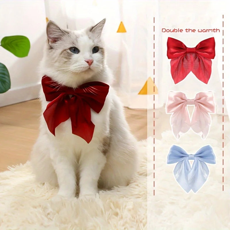 Ribbon Cat Bowtie Collar, Adjustable Cat Necklace Pet Birthday Party Accessories For Cats Kittens