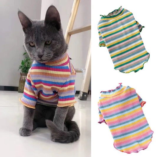 Colorful Stripe Sphynx Cat Vest Shirt for Small Cats