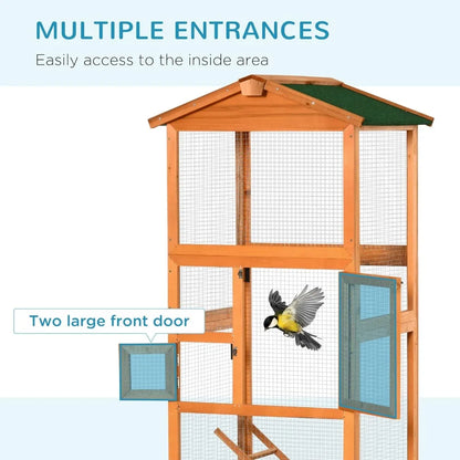 65" Wooden Bird Cage Outdoor Aviary House for Parrot