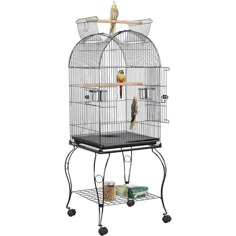 59-Inch Rolling Standing Medium Dome Open Top Bird Cage