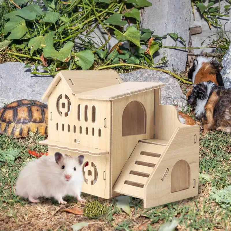 Wooden Hamster House with Doors and Windows