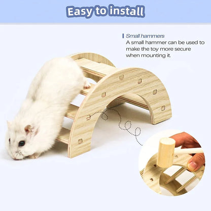 Pet Hamsters House DIY Wooden Gerbil Hideout Bridge Swing