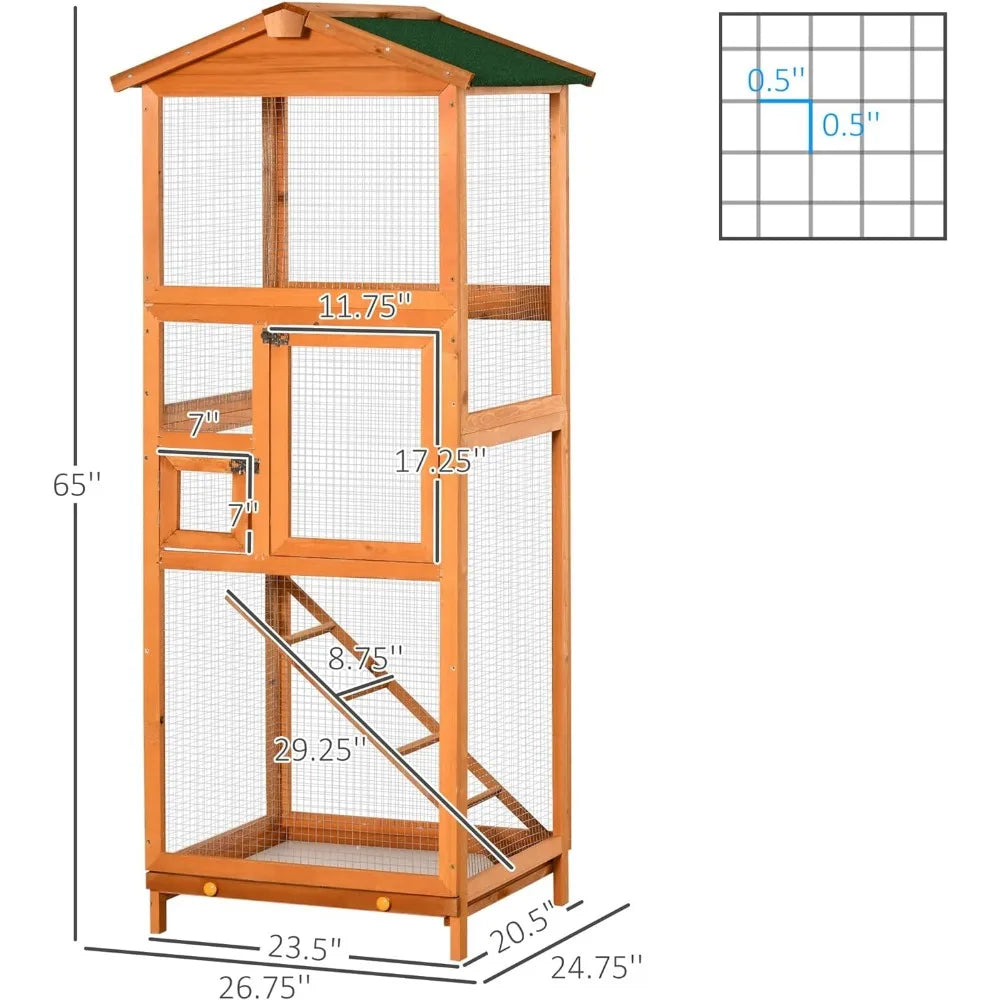 65" Wooden Bird Cage Outdoor Aviary House for Parrot