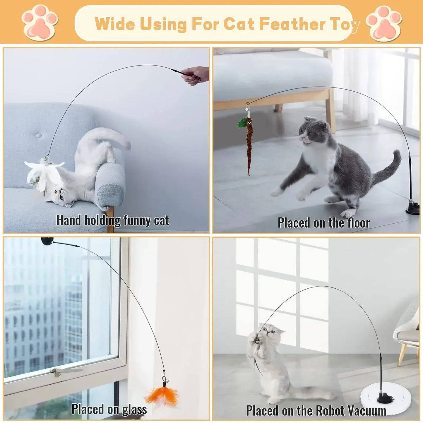 Simulation Feather Interactive Cat Toy Satin Ribbon Bell