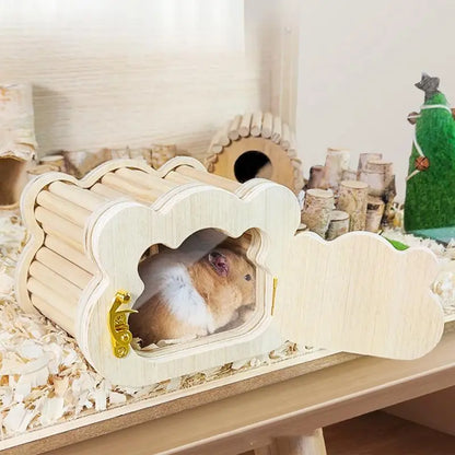 Wooden Hamster Hideout Cute Cloud-Shaped Tiny Wooden House Small Animals Habitat Hut Small Pets Woodland House Habitats Decor