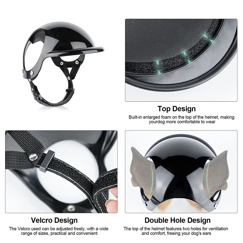 Pet Motorcycle Safety Helmet Adjustable Size Double Hole Design Soft Elastic Headwear