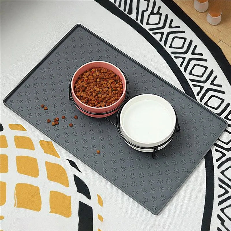 Dog Cat Bowl Food Mat with High Lips Silicone Non-Stick Waterproof Pet Food Feeding Pad Puppy Feeder Tray Water Cushion Placemat