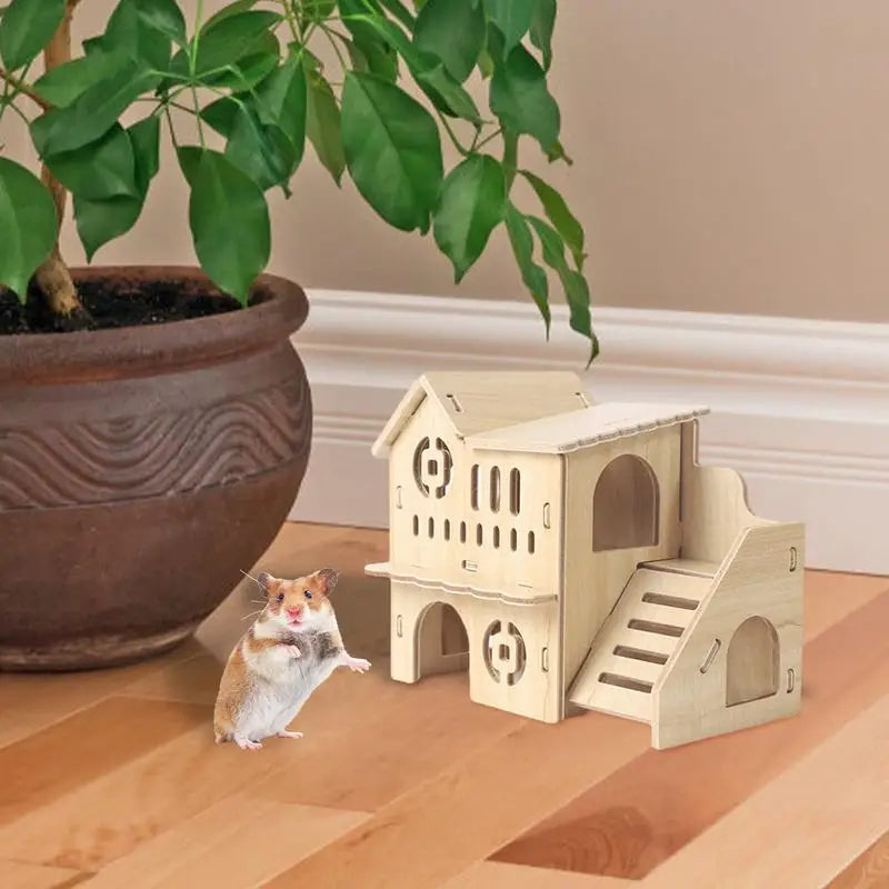 Wooden Hamster House with Doors and Windows