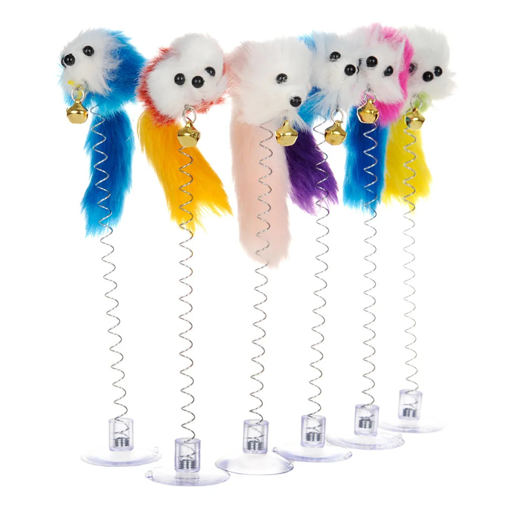 Cartoon Pet Cat Toy Stick Feather Rod Mouse Toy with Mini Bell Cat Catcher Teaser Interactive Cat Toy