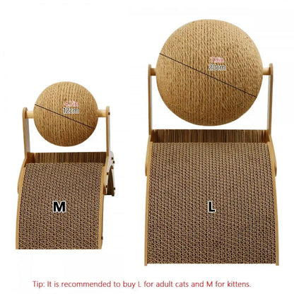 Cat Scraper Wooden Cat Scratcher Scratching Board 2 In 1 Wear-Resistant Grinding Paw Solid Wood Sisal Rope Ball